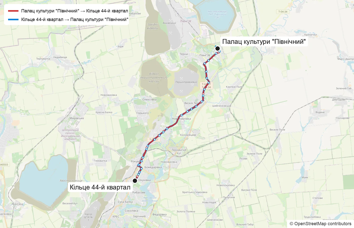 Схема маршруту: тролейбус №18, Палац культури "Північний" — Кільце 44-й квартал